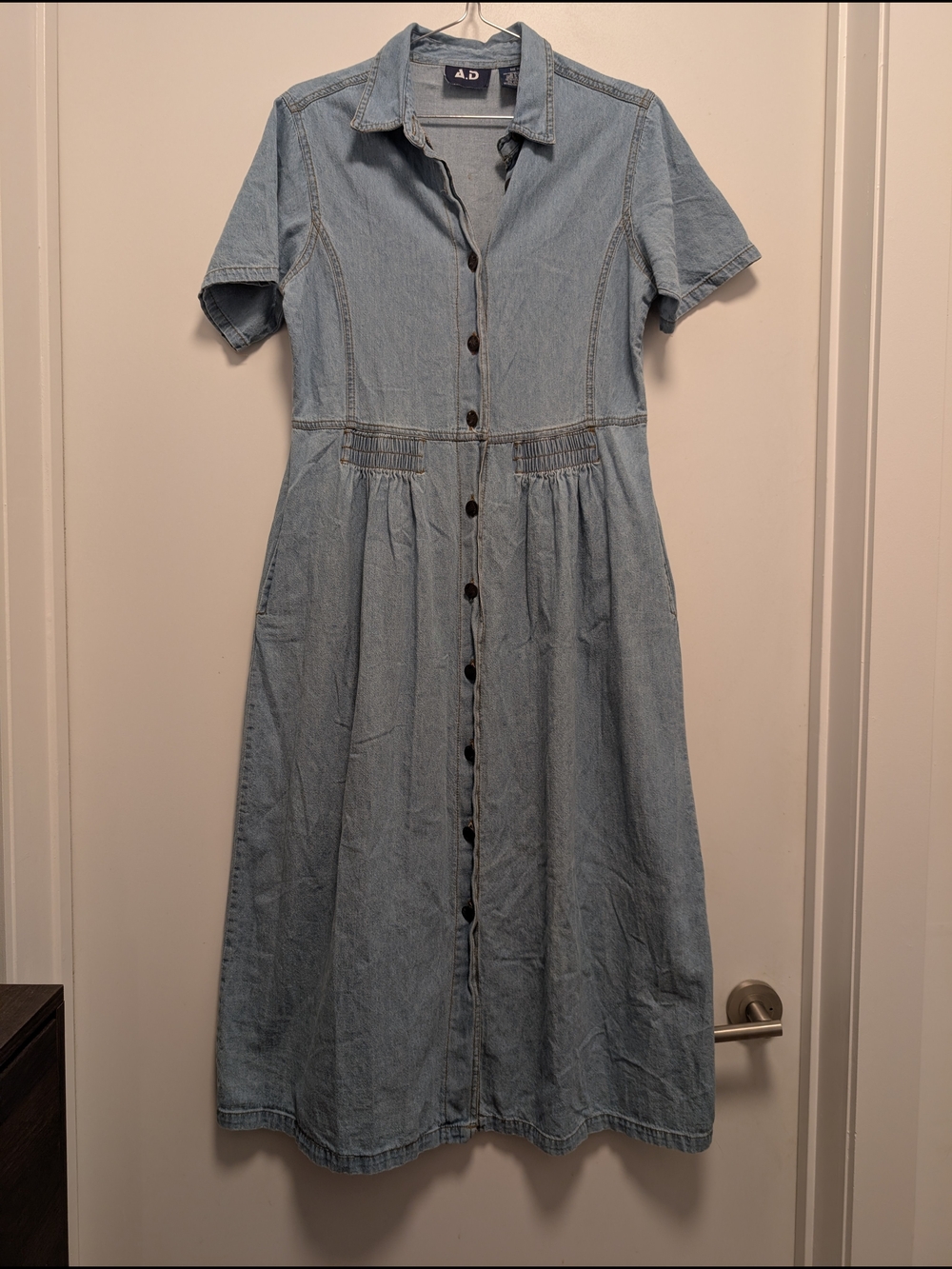 Vintage 90s Light Blue Denim Button-Front Midi Dress